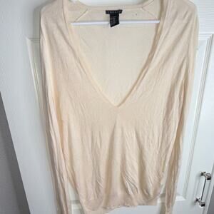 Theory S Ivory V-Neck 100% Modal Pullover Sweater Lightweight Knit
